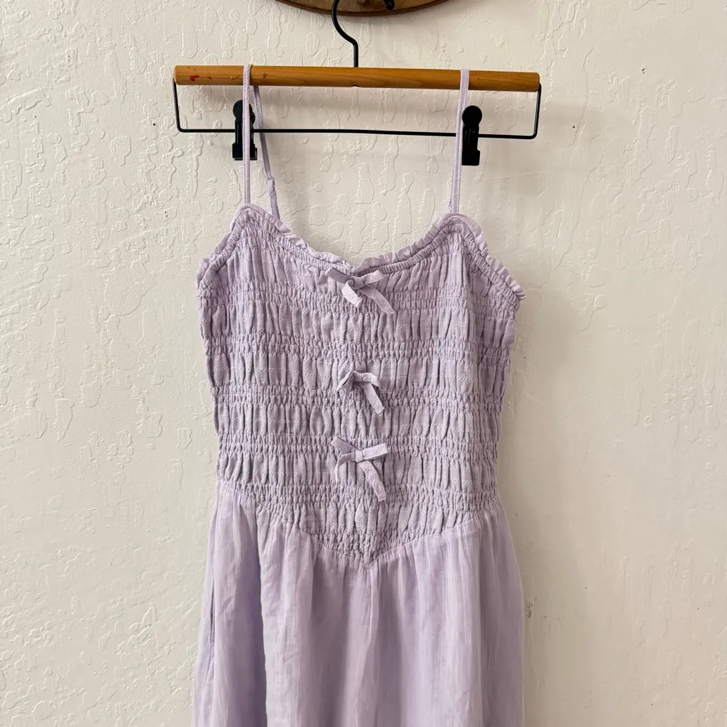 American Eagle Purple Smocked Bow Tie Sundress Midi Zip Back XS - Image 11