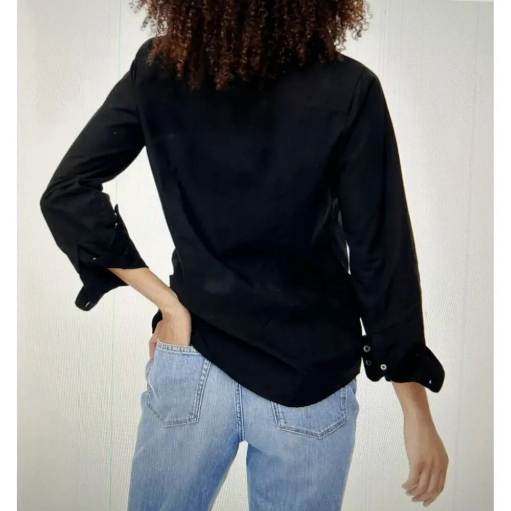 J.Crew  Perfect Fit Poplin Cotton Button Up Long Sleeve Shirt Black Size M - Image 2