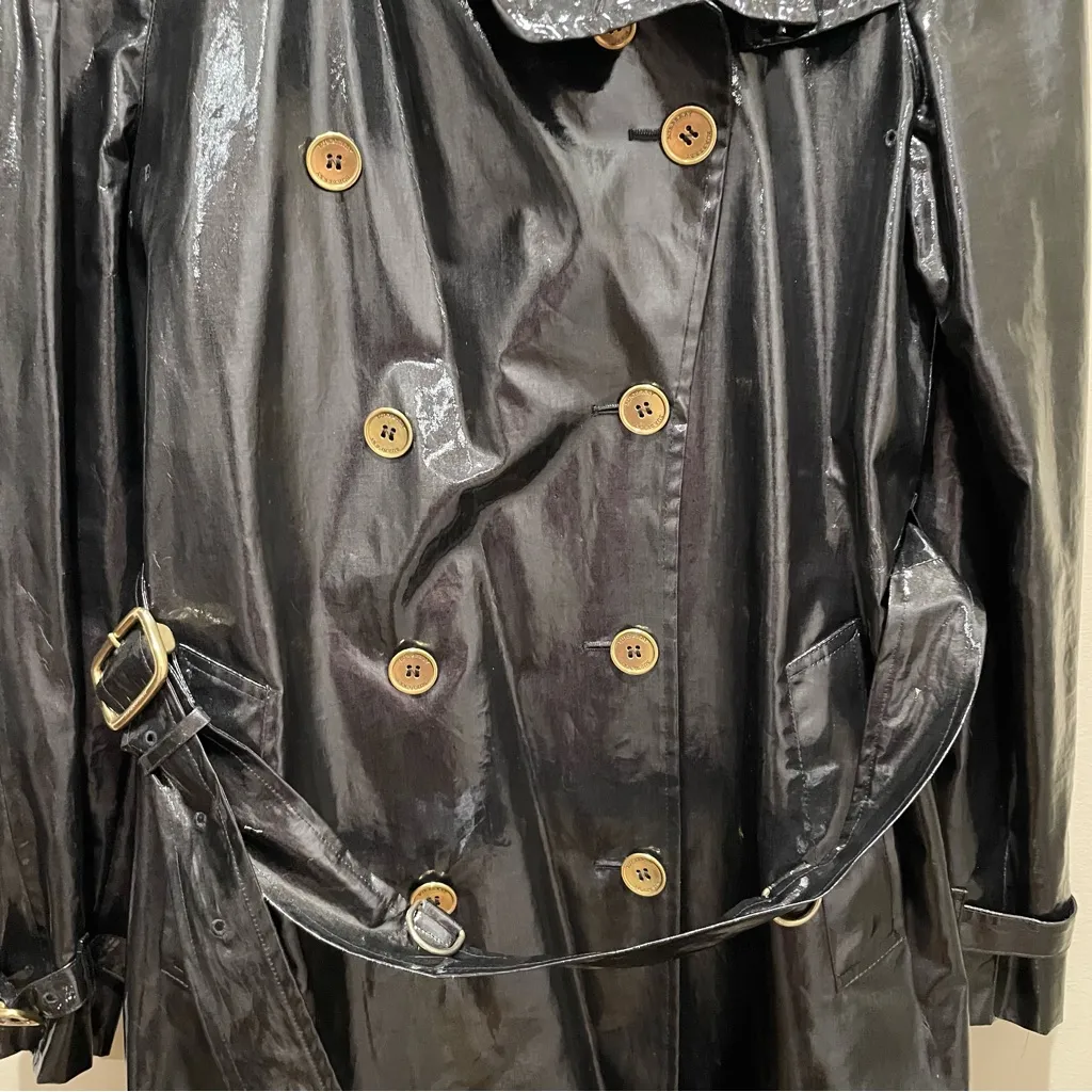 Burberry London Glossy Belted Double Breasted Trench Coat Black Women Size 12 - Image 7