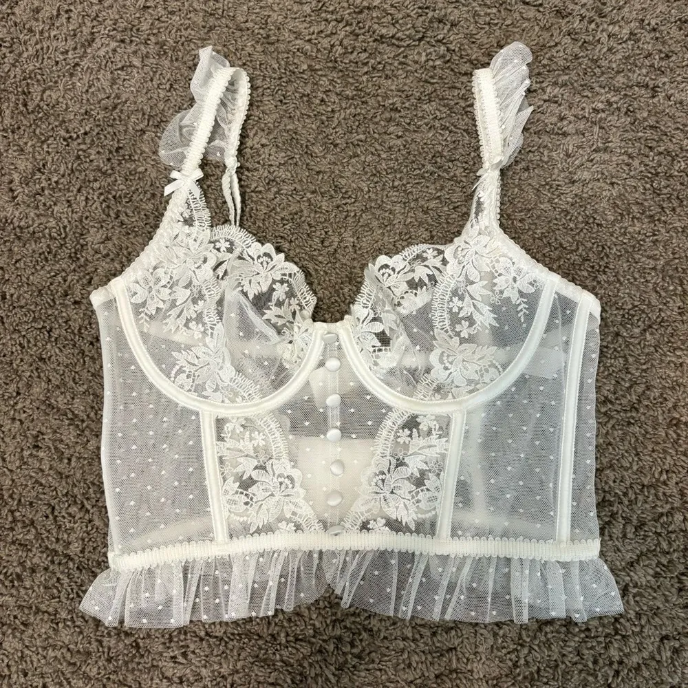 Y2K White Sheer Corset Top Size M - Image 2