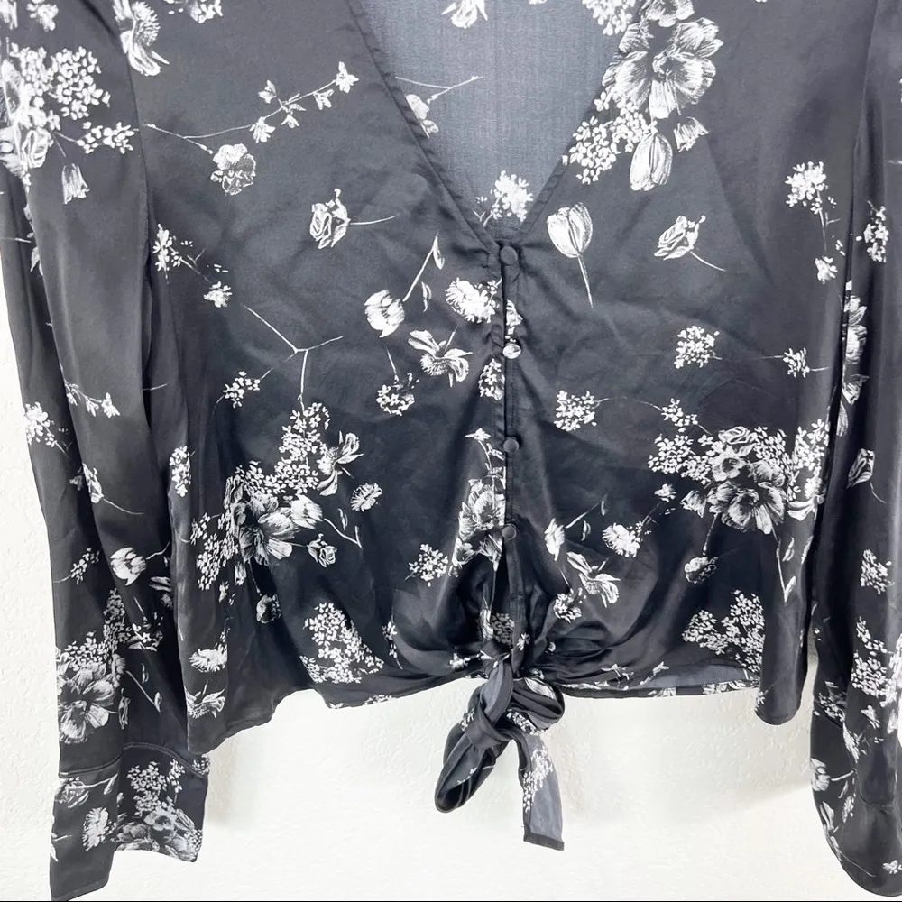Cami NYC Lila Tie Detail Floral Silk Blouse Long Sleeve Black XS - Image 3