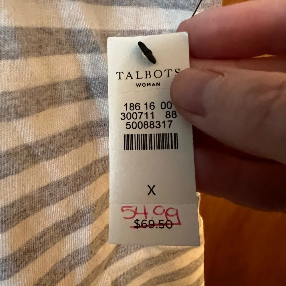 Talbots Striped Shirt Beaded BOW Graphic Cotton Tee 3/4 Sleeves Top NWT Size X - Image 6