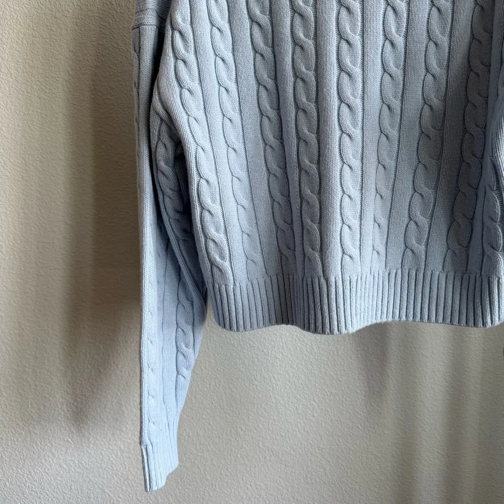 Aritzia Sunday Best Blue Diamond Lottie V-Neck Cable Knit Polo Sweater Sz M NWT - Image 14