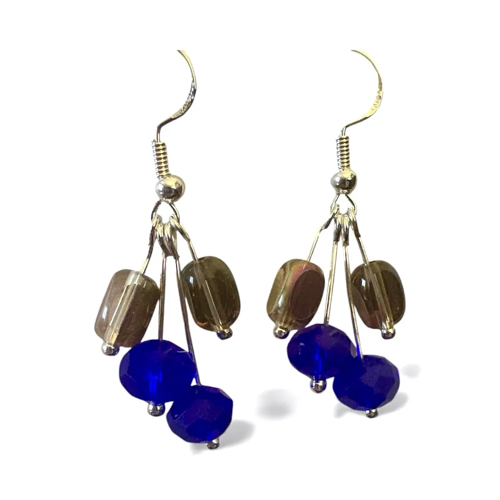 Crystal and Czech Glass Beaded Necklace and earring Set on 925 Chain and Hooks Blue - Image 4