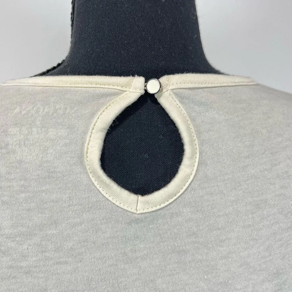 Merona Ivory Lace Overlay 3/4 Sleeve Top Women’s M Metallic Gold Shimmer Detail - Image 5