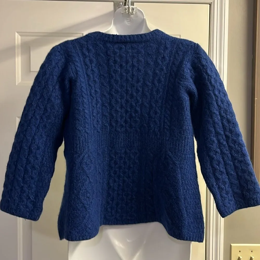 Carraigdonn Made in Ireland Blue Fit Flare Cable Knit Merino Wool Cardigan - Image 9