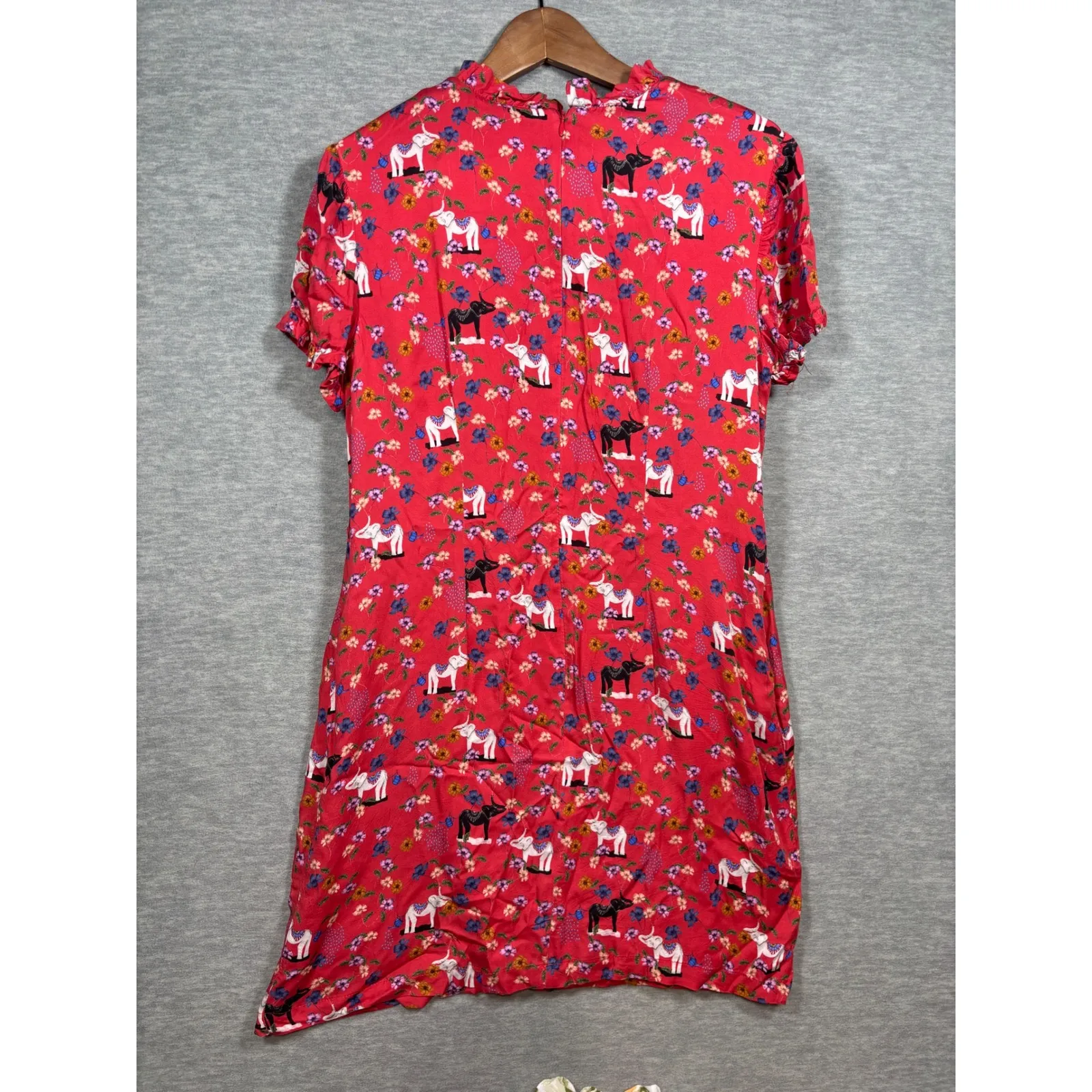 Anthropologie Corey Lynn Calter Dress M Red Elephant Floral‎ Print Ruffle Neck Size M - Image 8