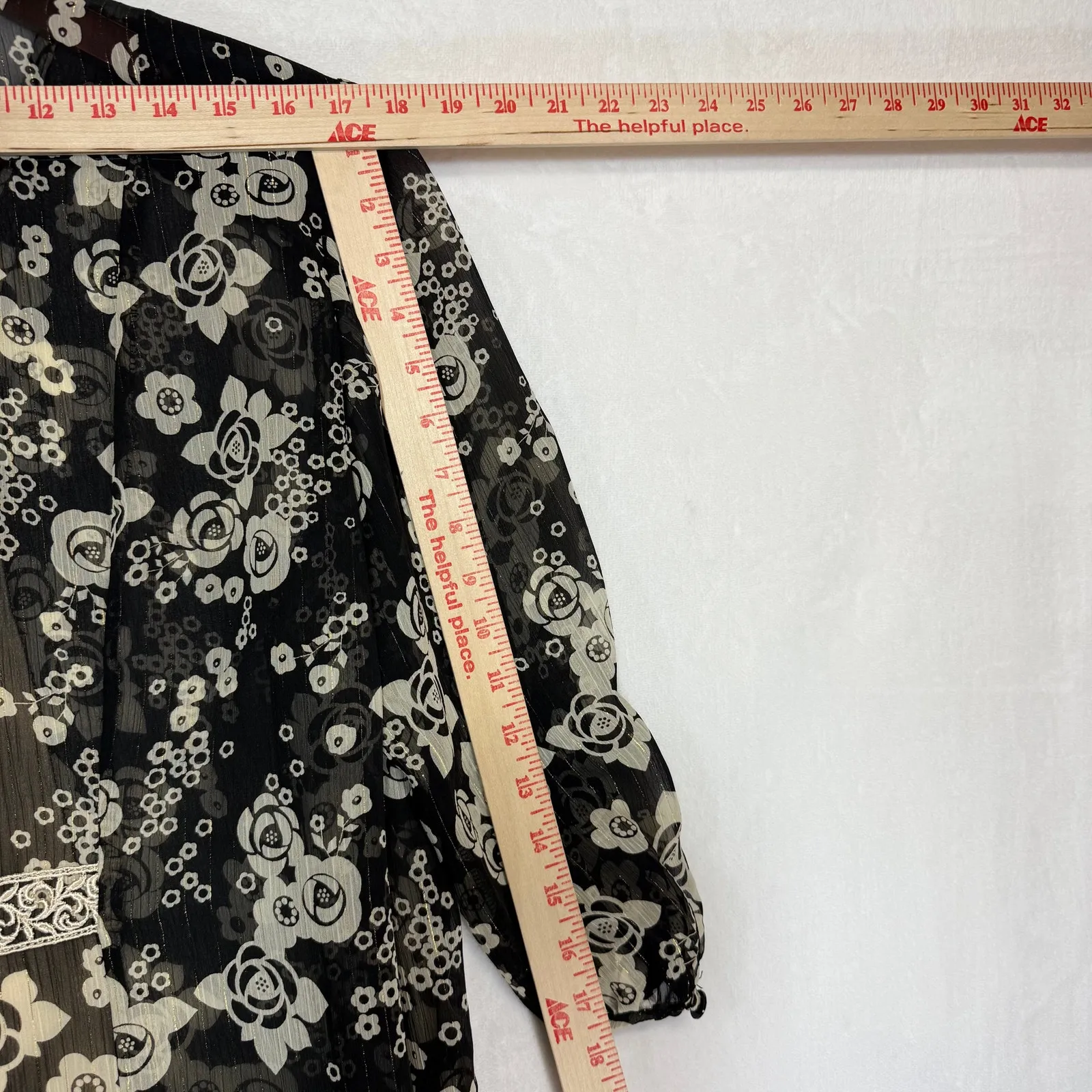 VTG R&M Richards 14 Plus‎ Floral Sheer 3/4 Sleeve Top Open Embroidered Grandma - Image 8