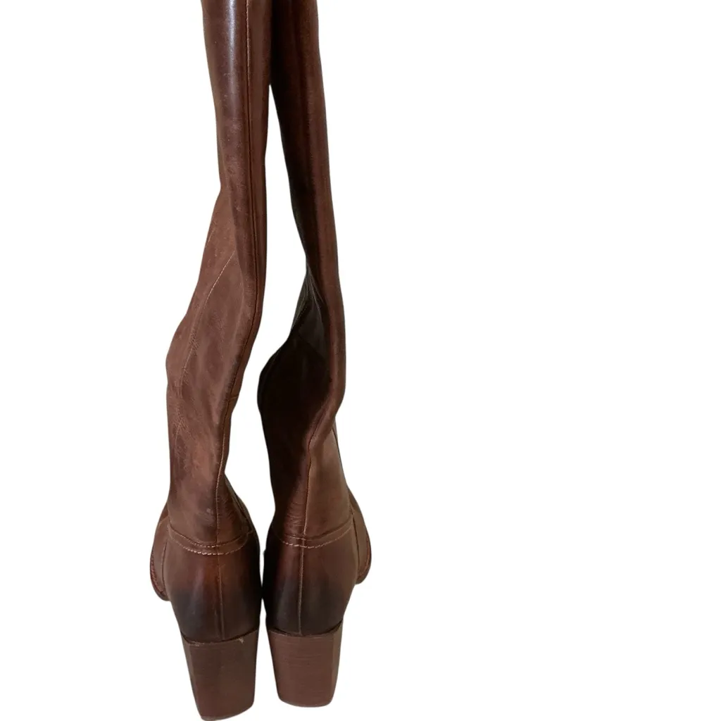 Diba true true do knee high boot in cognac distressed Leathe block heel size 9 - Image 4