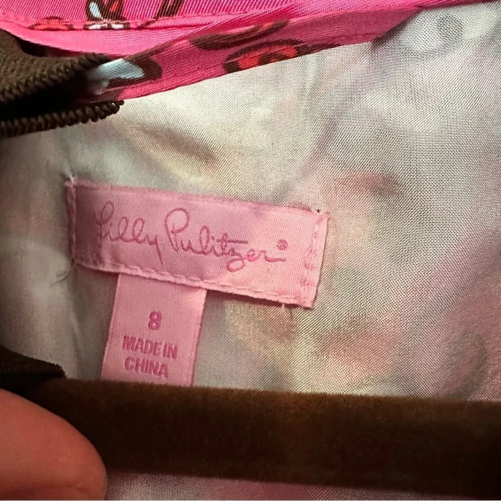 Lilly Pulitzer Pink Floral Paisley Dress With Braided Belt Womens 8 Silk Pink - Image 3