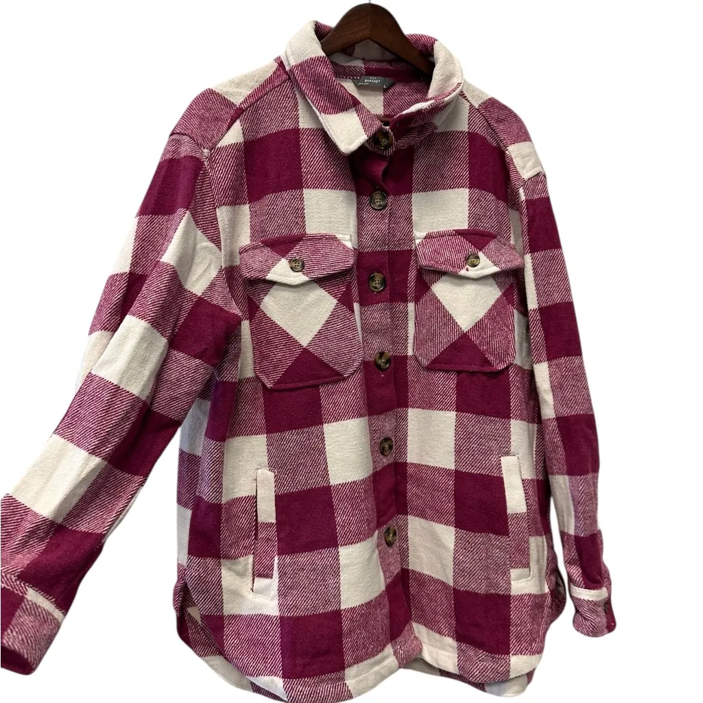 🧥 Member’s Mark Plaid Weighted Shacket Pink Purple & White Size L 🌸 NWOT Size L - Image 3
