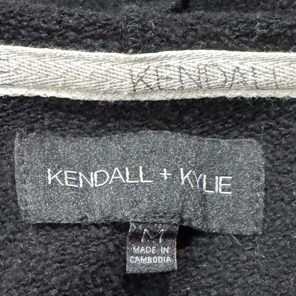 Kendall + Kylie Black Cropped Hoodie Sweatshirt Women’s Medium - Image 2