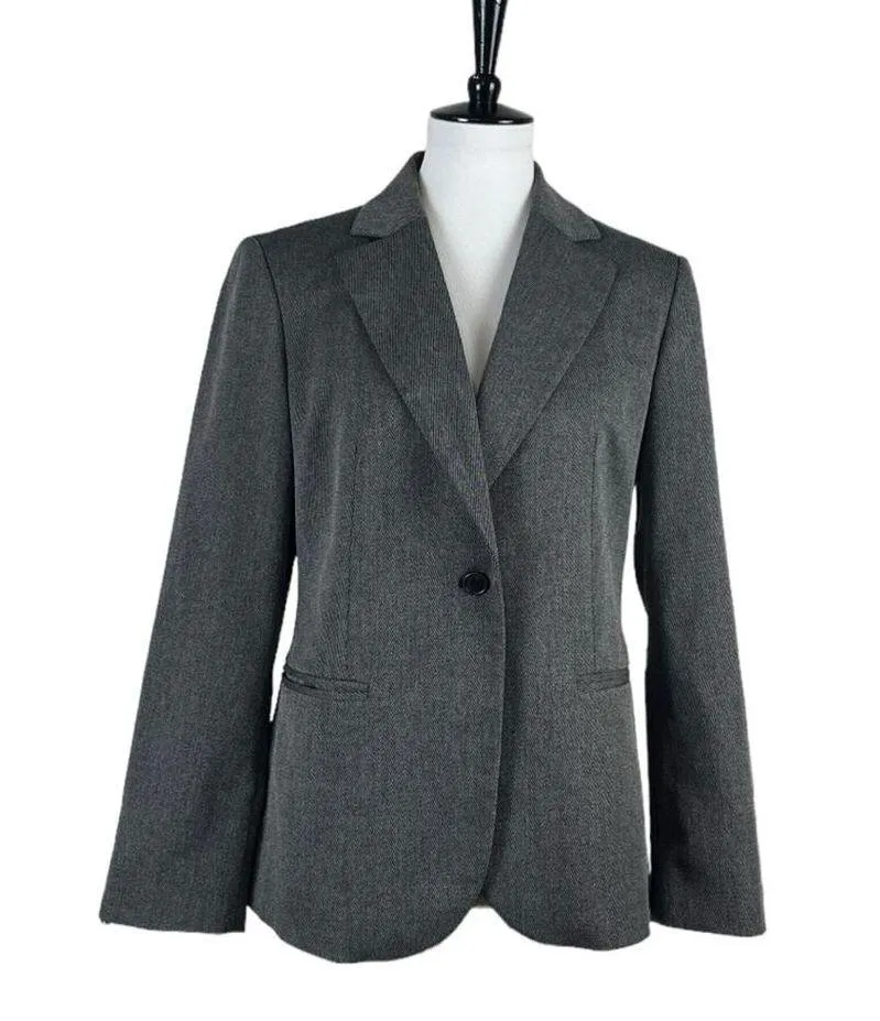 Benetton Blazer One Button Notch Lapel Classic Charcoal Gray Women’s Size 12 - Image 12