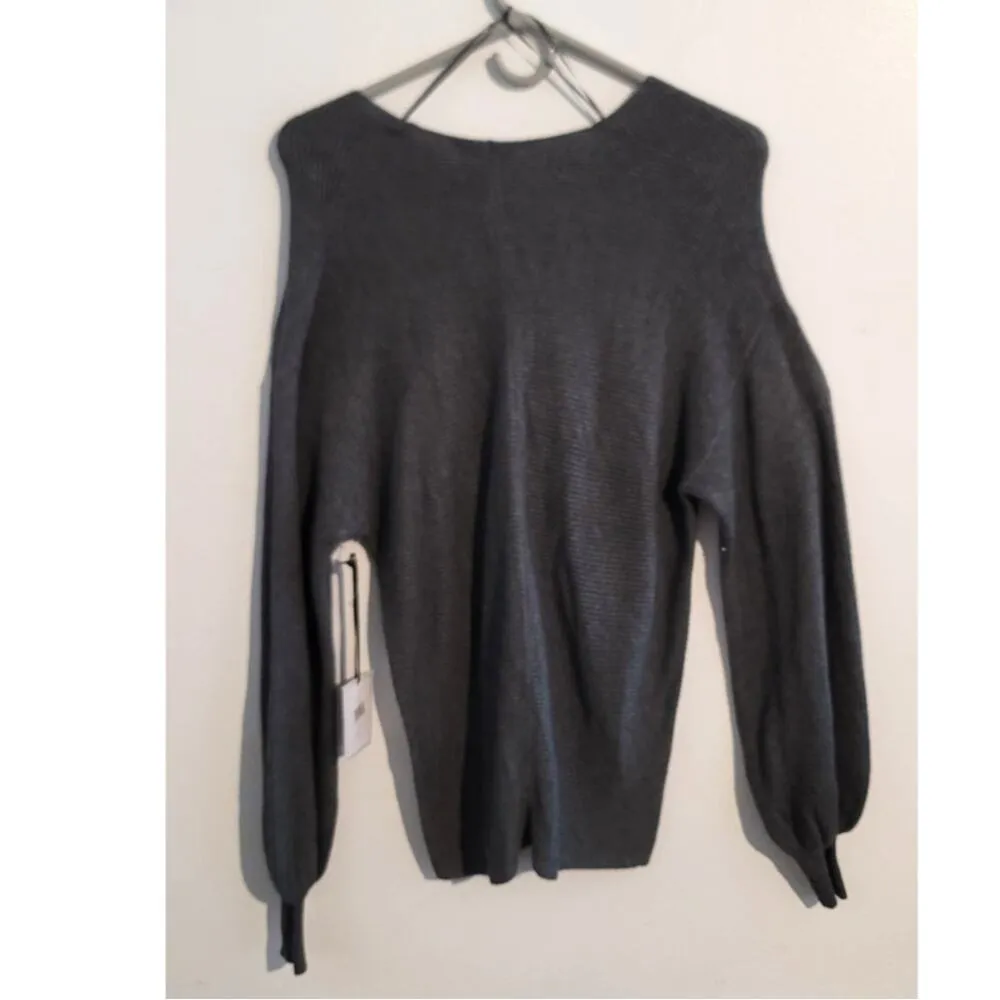 1. State Balloon Sleeve Ribbed V-Neck Pullover Sweater Medium Grey XS NEW - Image 3