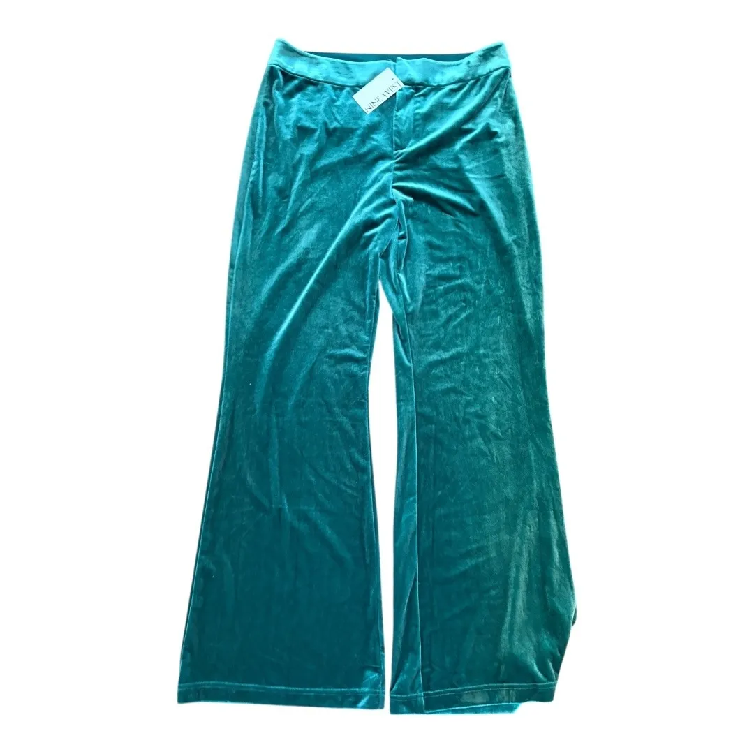 Nine West Womens Velvet Wide Leg Pants Emerald Green Size L NWT - Image 4