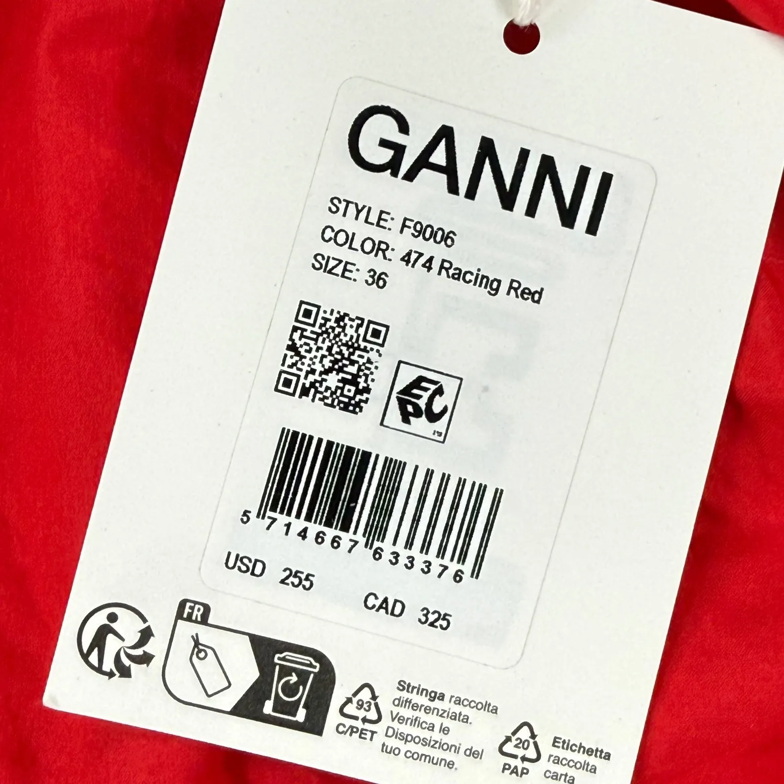 GANNI Poplin U Neck Dress Red Organic Cotton Size 36 US 4 Style F9006 - Image 6