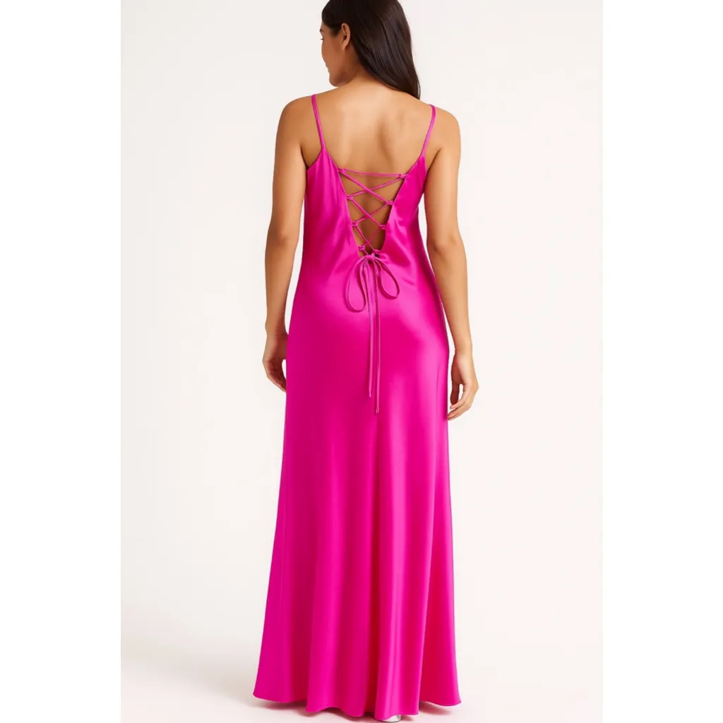 Bardo Collective Hot Pink Silk Maxi Dress Sz S Barbiecore Wedding Night Out - Image 2