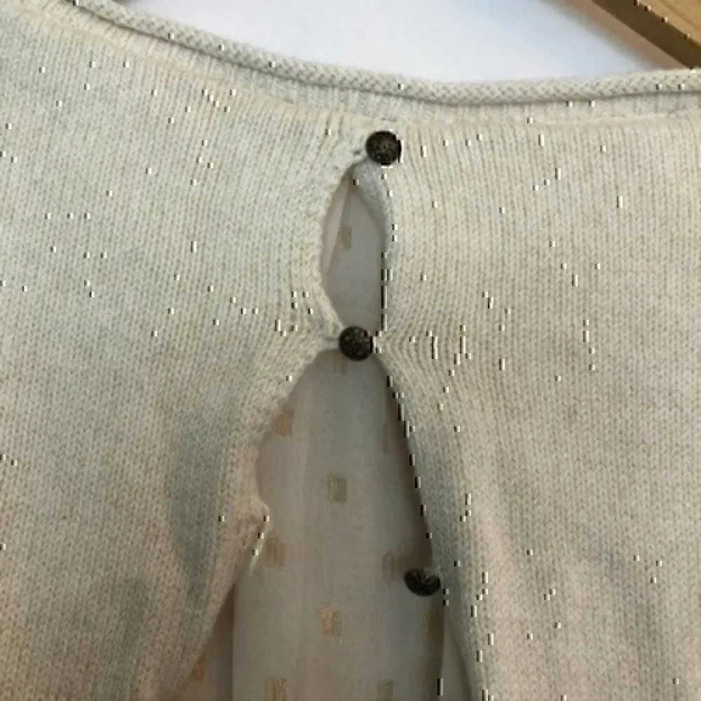 LUCKY BRAND Split Back Sweater Beige Cream Oatmeal Twofer Metallic Mixed Media S - Image 7