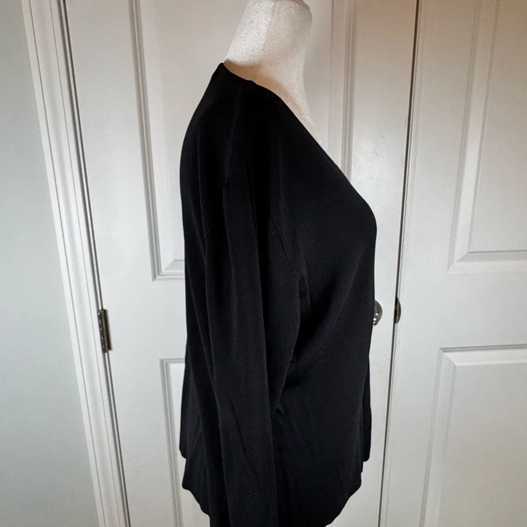 Carolyn Taylor Black Ribbed Button Front Cardigan XL Classic Work Layer - Image 2