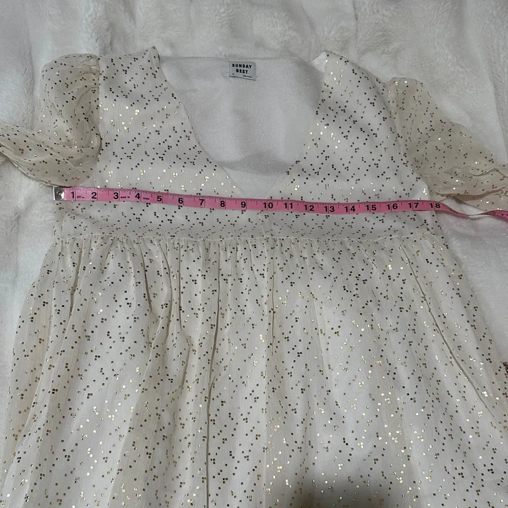 Sunday Best Aritzia Size XS Jinx White Dress with Gold Speckles - Image 8
