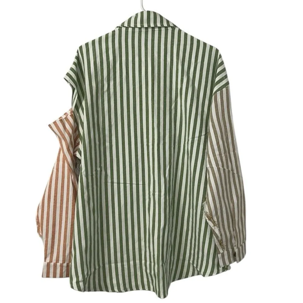 POL Stripe Color block Button Up Distressed Cut Out Shoulder Shirt(Size Medium) - Image 2