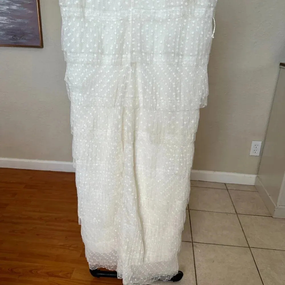 Zara ruffled tulle dress midi size sheer cream polka dot‎ S - Image 7