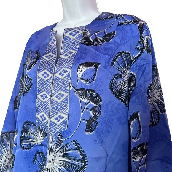 Oscar De La Renta‎ for Neiman Marcus VTG V neck floral tunic blouse M - Image 7