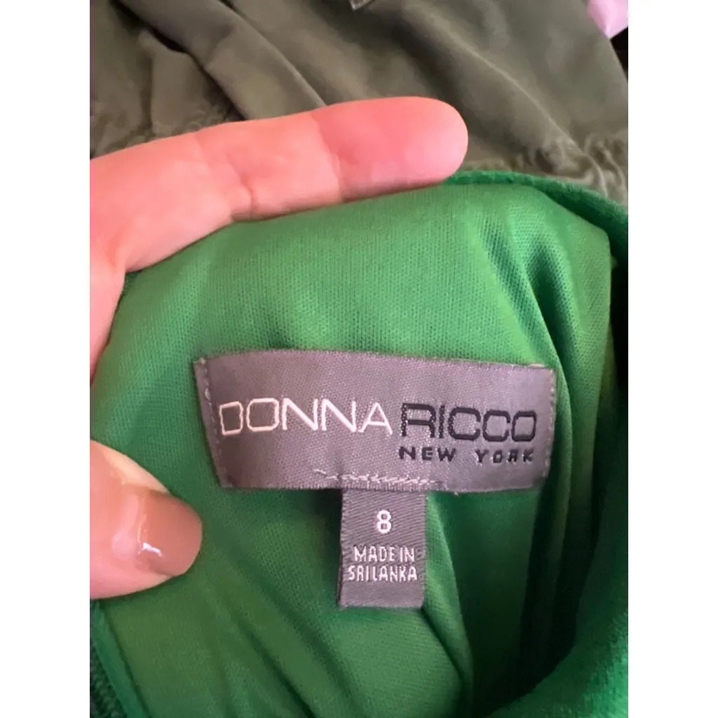 Donna Ricco New York Green Fit & Flare Belted Midi Dress Size 8 Sleeveless Class - Image 6