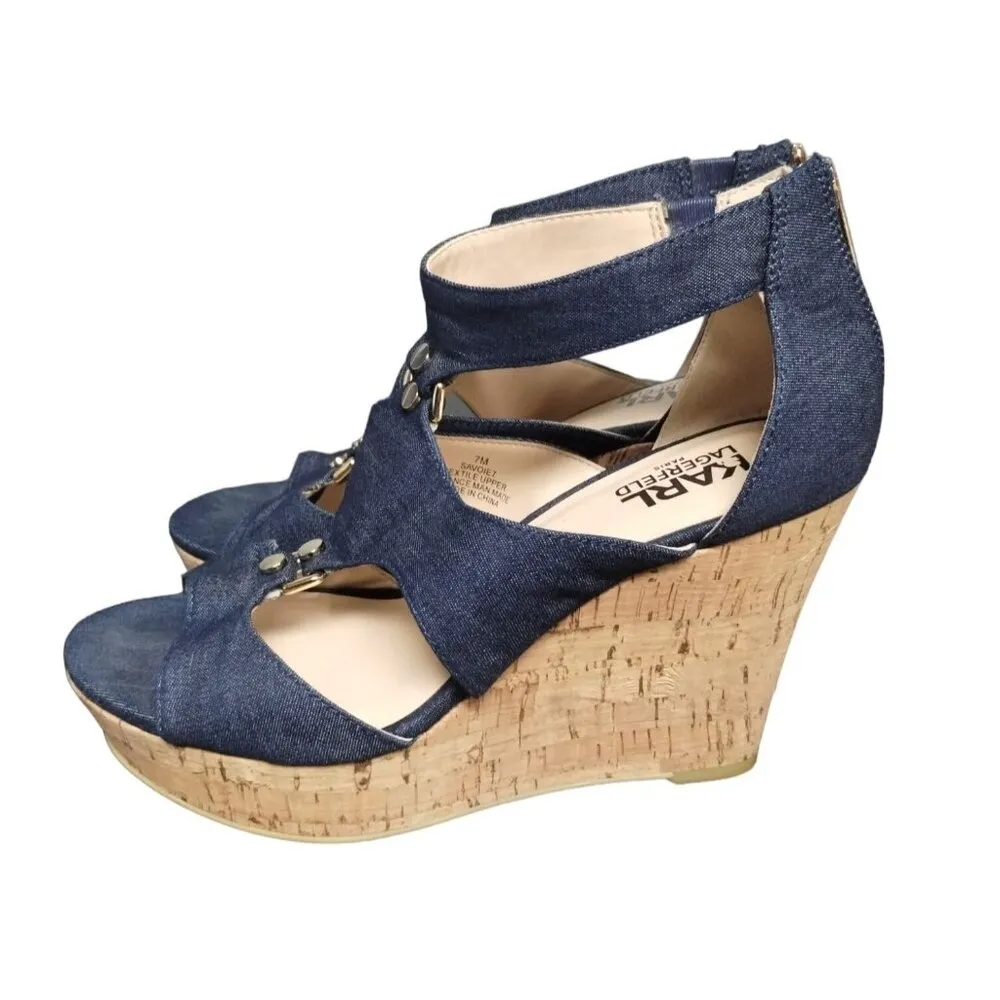 Karl Lagerfeld Women's Navy Platform Heels Size 7M SKU 1868 - Image 4