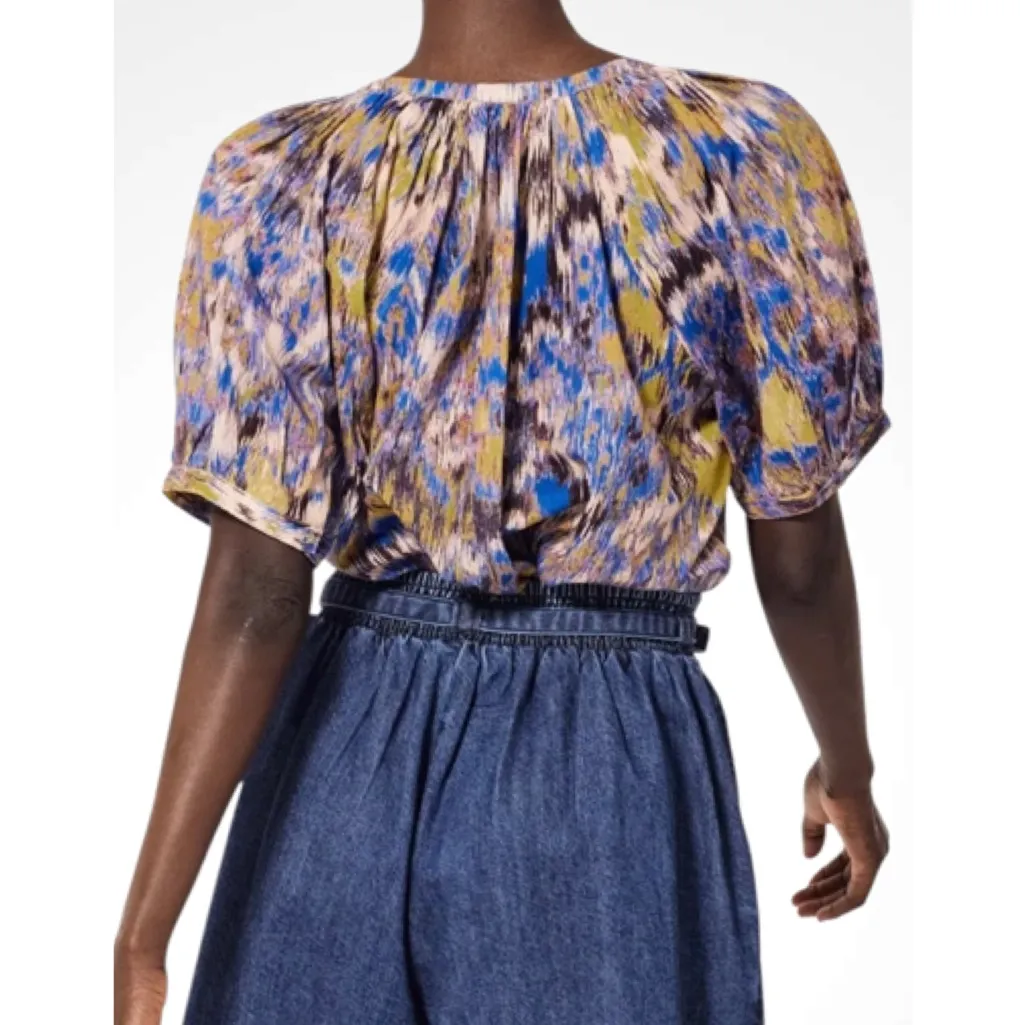 Cleobella Irena Blouse in Azucar Print Raglan Sleeves Button Front Small - Image 2