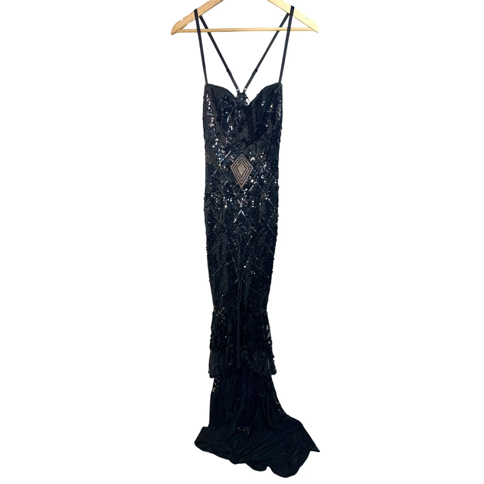 NWT Mandalay Black Sequin High Low Maxi Gown Evening Formal Dress Womens Size 10 - Image 3