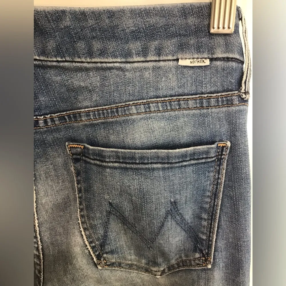 Mother Looker Ankle Fray Jeans Womens 26 Blue Birds Of Paradise Raw Hem Stretch - Image 3