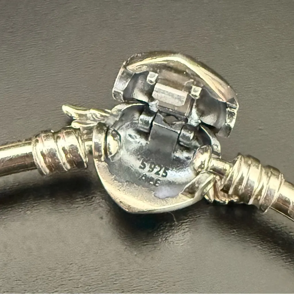 PANDORA 925 ALE Sterling Silver Winged Heart Always By Your side Bangle Bracelet - Image 9