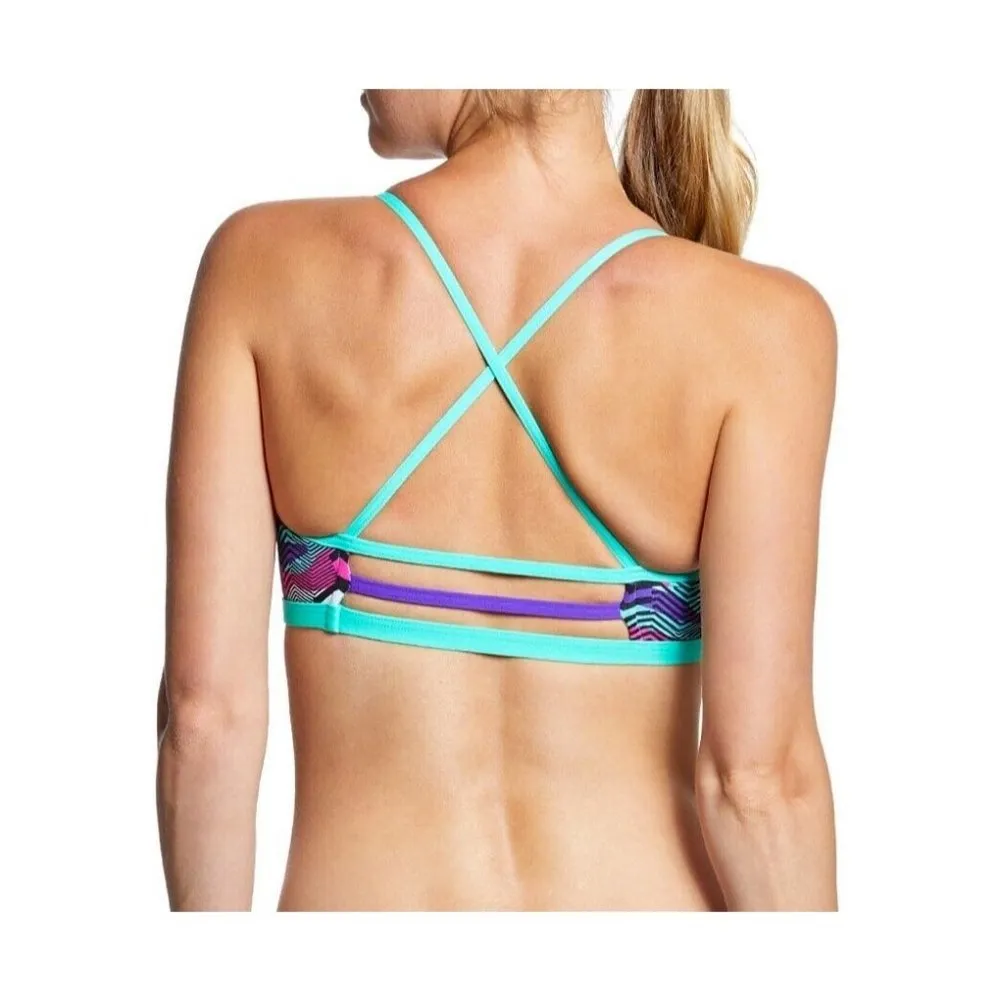 TYR Workout Bikini Teramo Trinity Top Strappy Geometric Aqua Pink XL 14/16 - Image 2