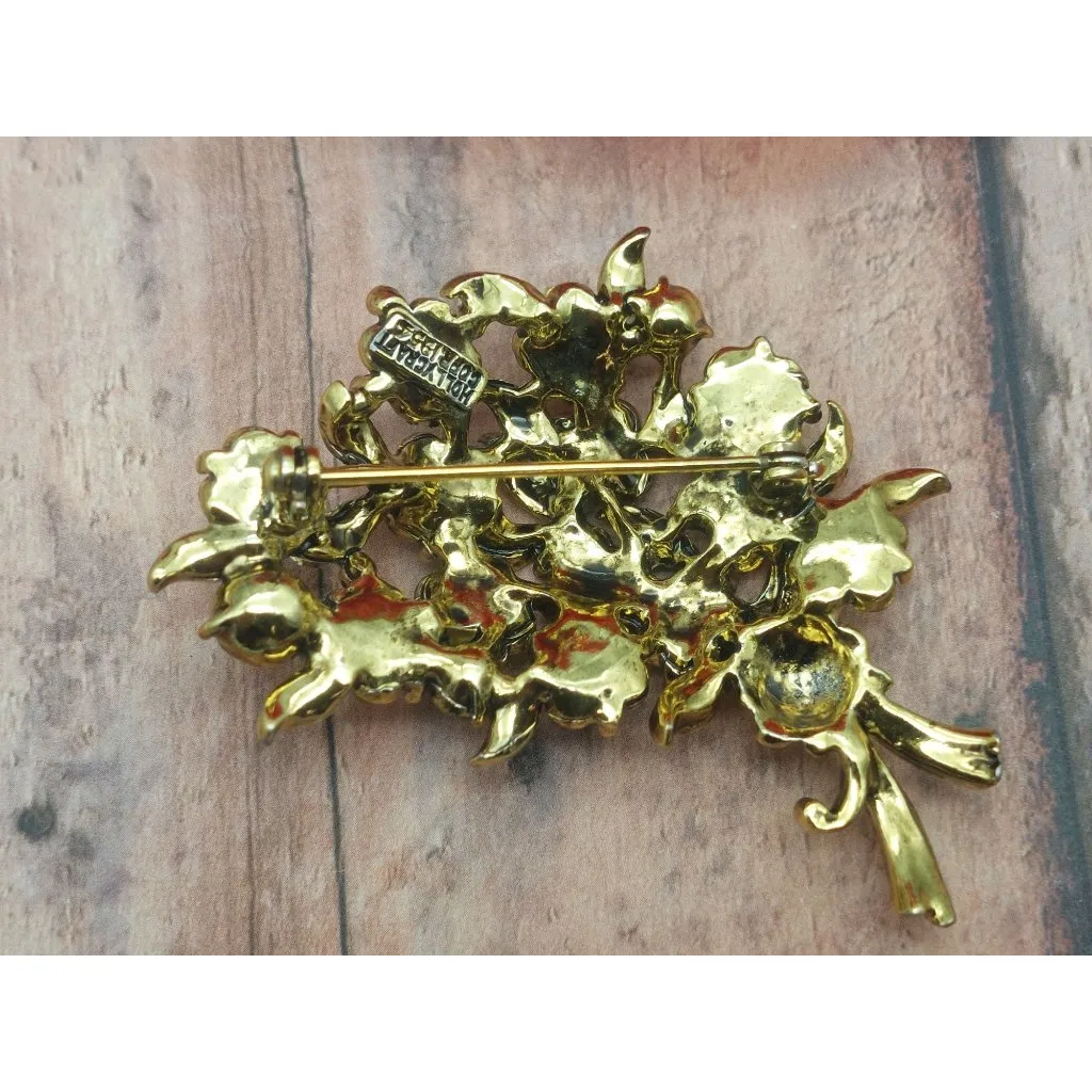 Vintage Hollycraft 1954 Mid Century Gold Rhinestones Brooch Pin Flower Bouquet - Image 8