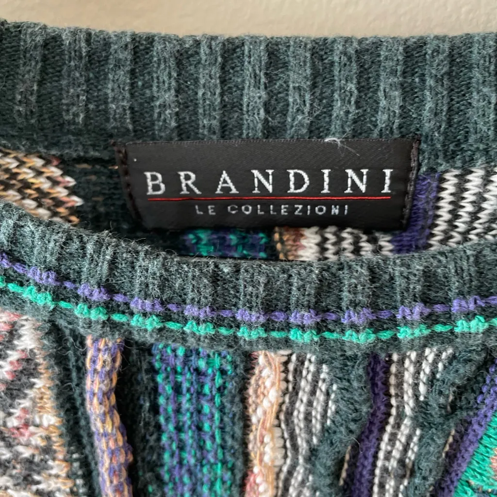 BRANDINI 90s Vintage Cotton Blend 3D Textured Knit Crewneck Sweater Size XL Green - Image 14