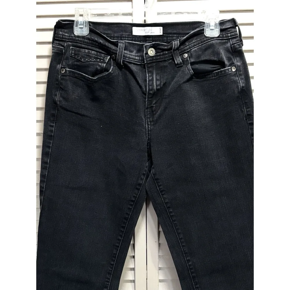 Levi's 505 Straight Leg Mid Rise 9" Skinny‎ Black Jean Size 6 Pockets Logo - Image 2