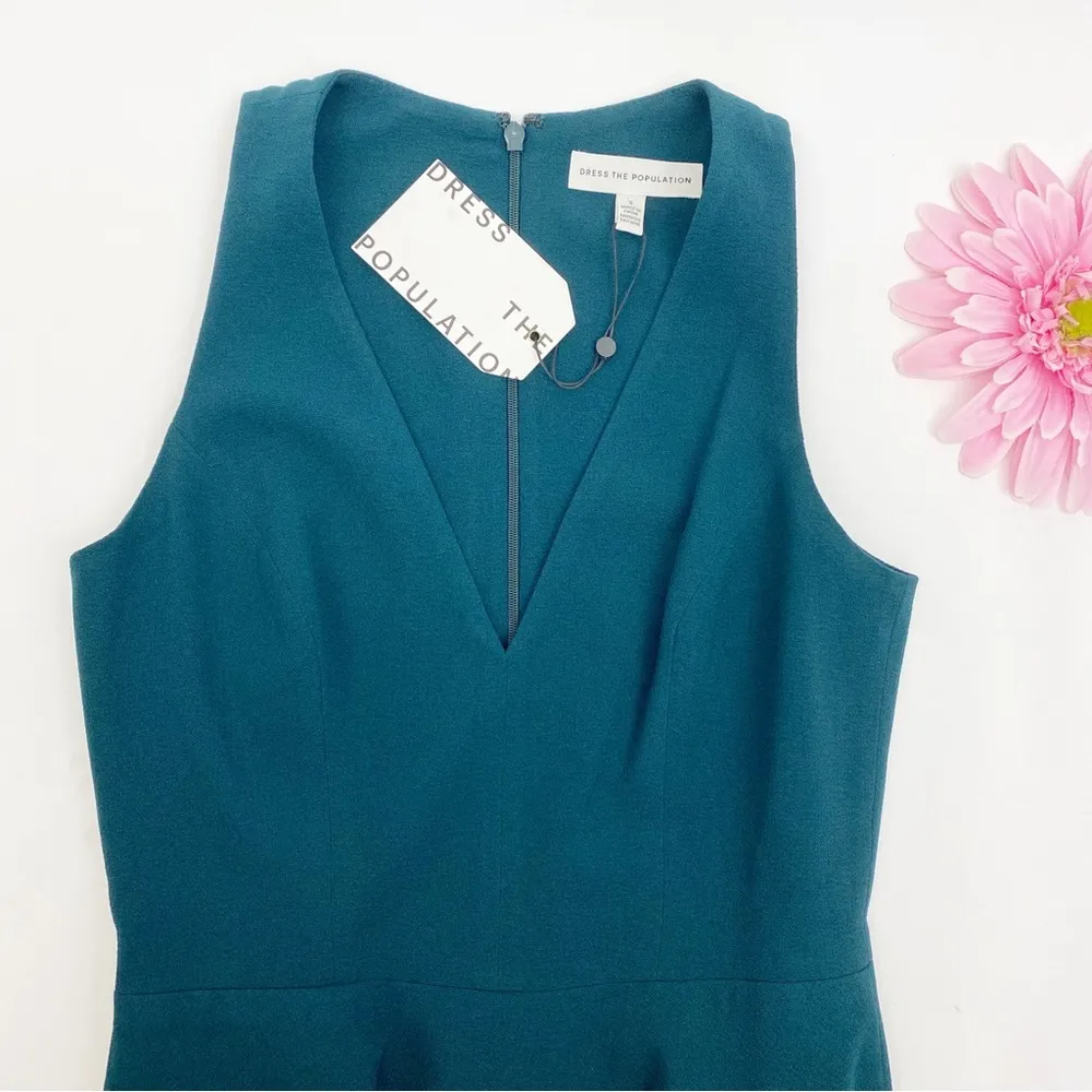 Dress The Population Catalina Fit And Flare Cocktail Dress: Pine Green - Image 5