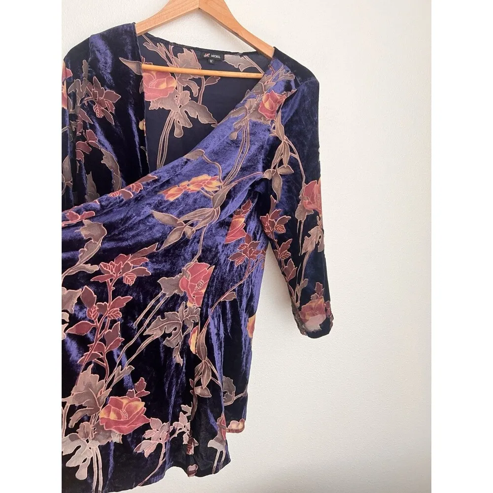 Velvet Crush Burnout Floral Open Front Top Medium Kaftan Kimono Witch Whimsy Black - Image 2