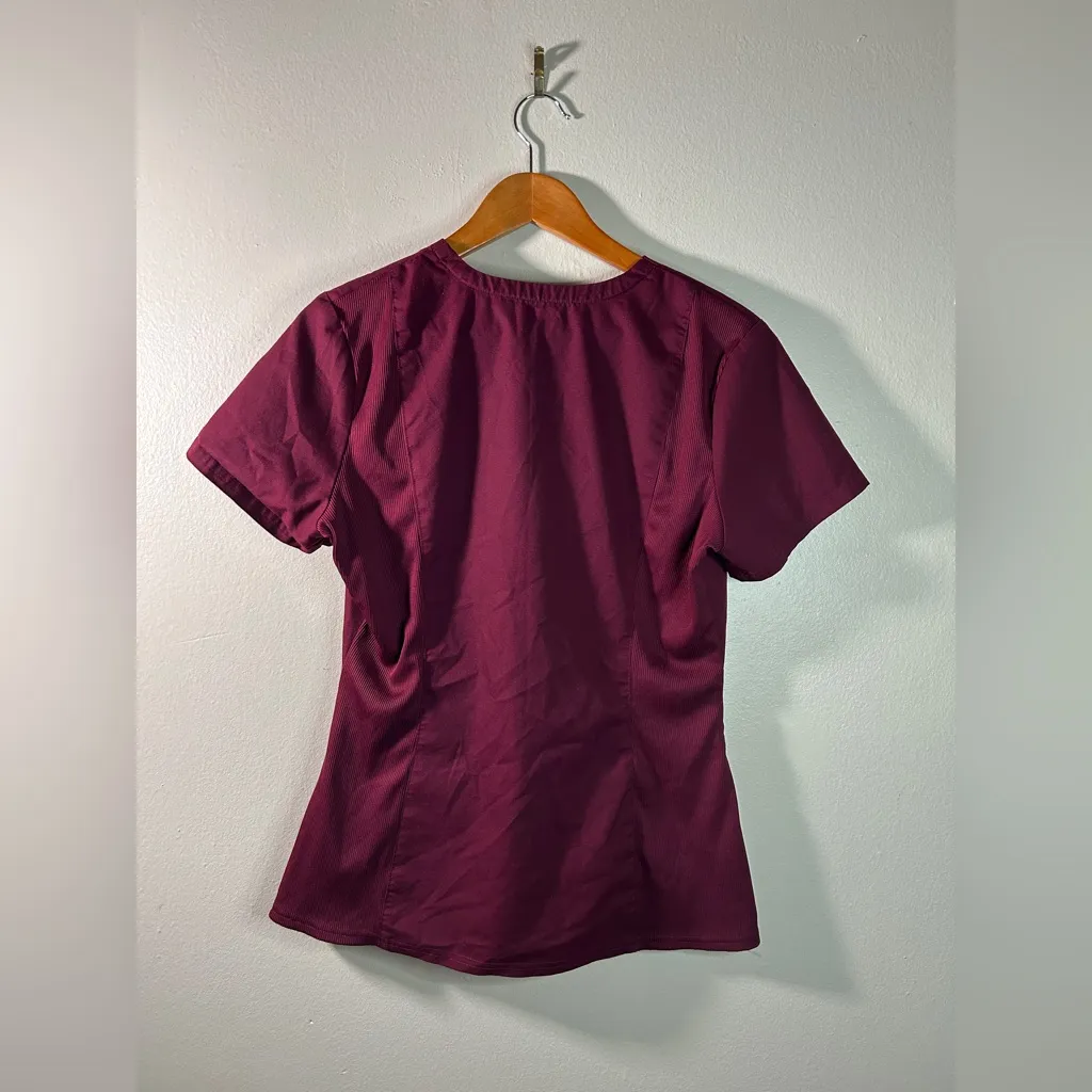 Cozy Fall Burgundy Grey’s Anatomy Pro Flex Landau Nurse Scrub Top 3 Pockets Sz M Red Size M - Image 7