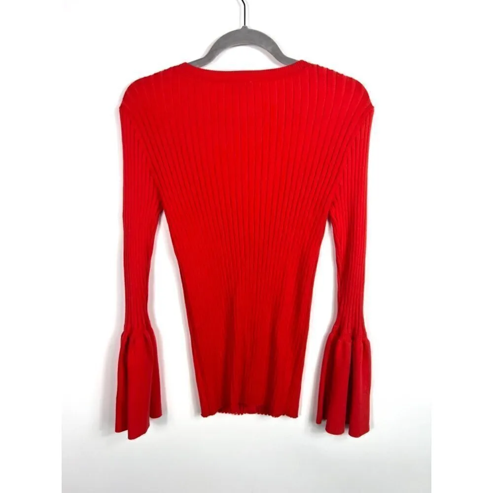 CAbi  red‎ ribbed button up sweater flared sleeves - Image 9