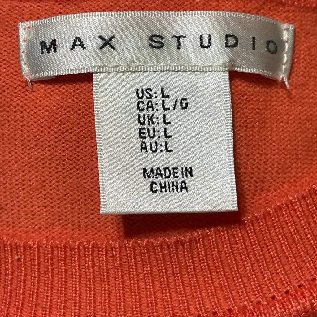 Max Studio Tunic Sweater Orange Size L large Round Hem Long Sleeve - Image 4