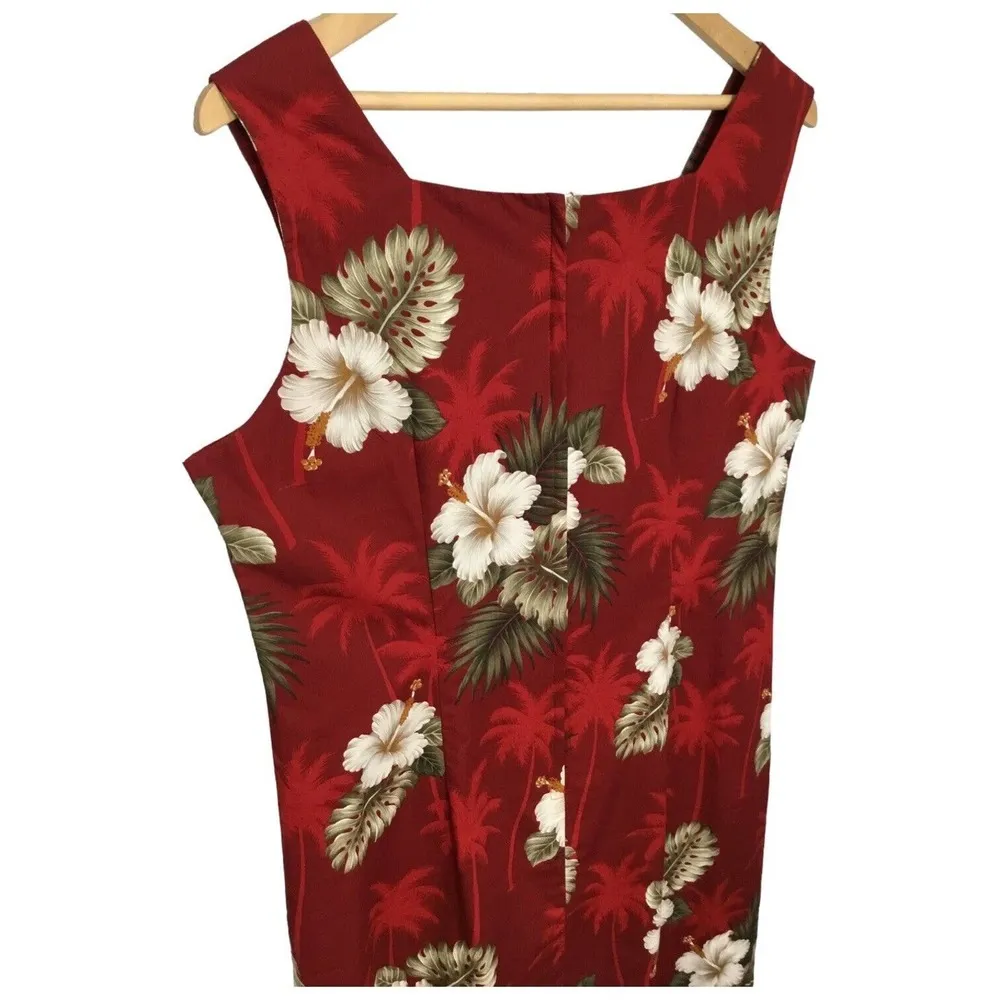 New Pacific Legend Tropical Hibiscus Monstera Hawaiian Tank Maxi Dress Red XL - Image 7