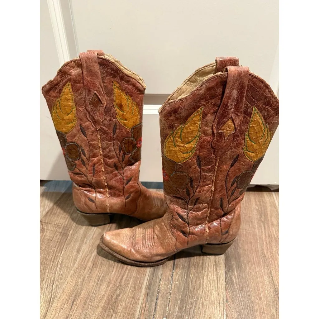 Corral Boots Women's Daisy Overlay Snip Toe Western Boot Tan Size 10 - Image 8