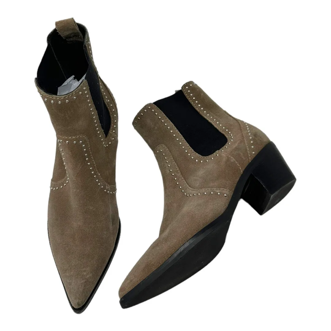 Paige Studded Suede Pointed Toe Chelsea Ankle Boots Taupe Size 7 - Image 11