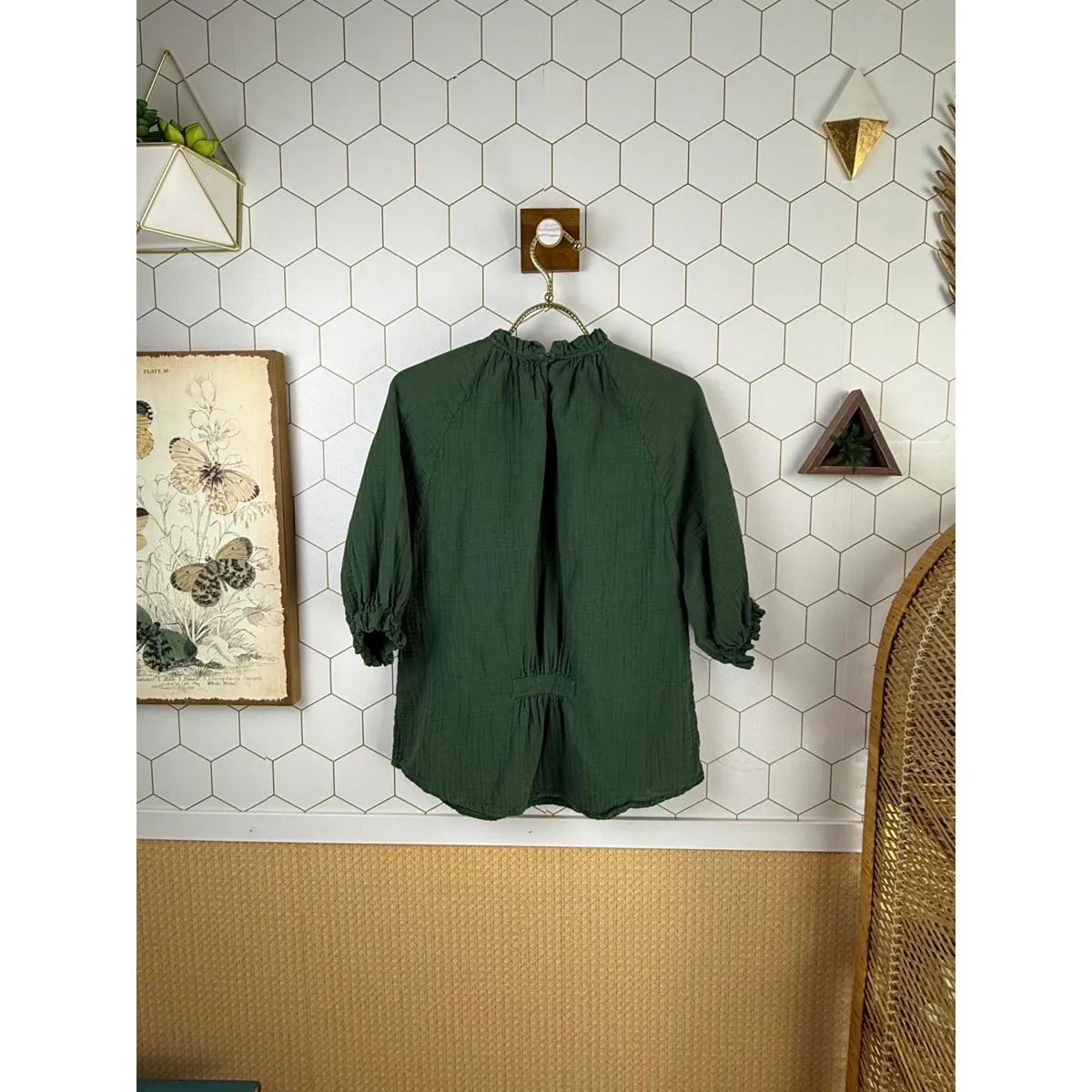 sundays from Anthropologie 100% Cotton High Neck Olive Blouse - Size - 0 (small) - Image 3