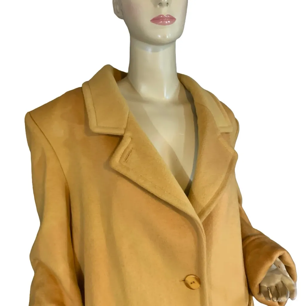 VINTAGE 1990'S ASHLEY SCOTT DARK MUSTARD YELLOW WOOL OVERCOAT (XL) - Image 8