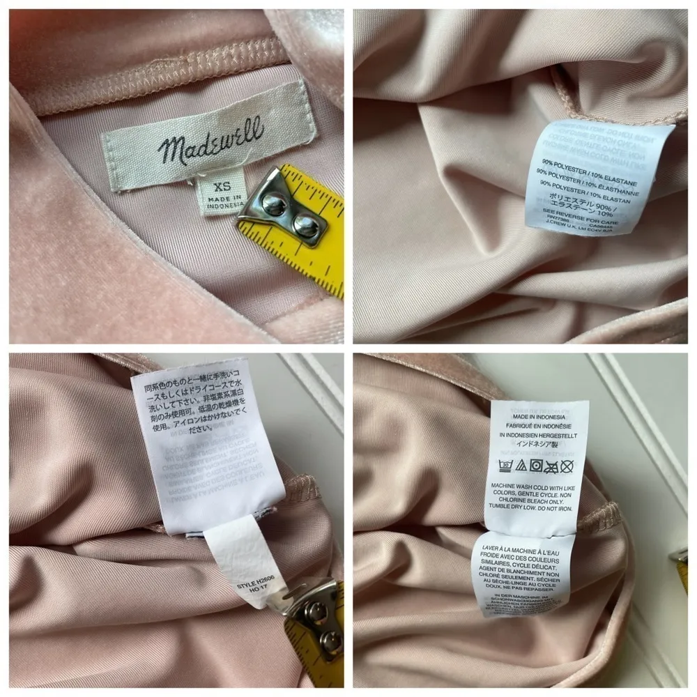Madewell Velvet Mock neck tee Top Pink Size XSmall Blush Peach Party Workwear - Image 6