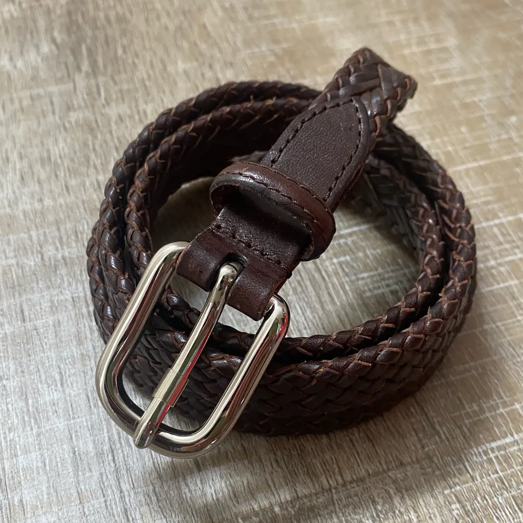 90s Vintage Talbots Brown Leather Braided Skinny Belt Women’s Small Classic Boho - Image 2