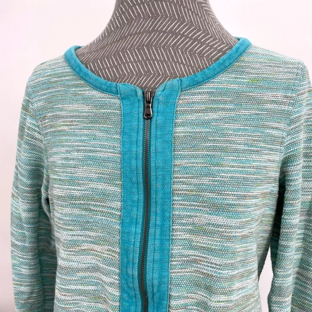 Coldwater Creek Bright Blue Aqua Multi Space Dye Zip Cardigan Sweater Jacket M - Image 4
